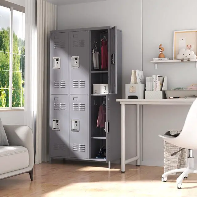 Alt view image 2 of 6 - Metal Locker 6 Doors Locking Storage Lockers for Employees,72" Tall Staff Locker Cabinet with Shelves and Hooks Steel Sports Locker Cabinet for Office Home Dedroom School Gym Garage