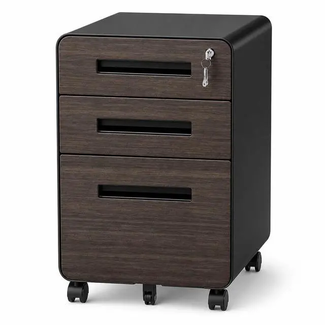 Main image of 3 Drawer Mobile File Cabinet with Lock, Fully Assembled, Black | 18"D x 16"W x 23"H, Rolling Under Desk Storage, Metal Filing Cabinet, Fits Legal/Letter/A4 Files, For Home Office