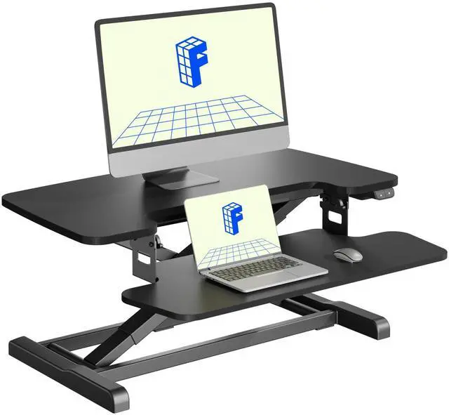 Main image of 32" Electric Standing Desk Converter, Motorized Sit to Stand Desk Riser, Height Adjustable Desktop Monitor and Laptop Workstation with Wide Keyboard Tray, Black