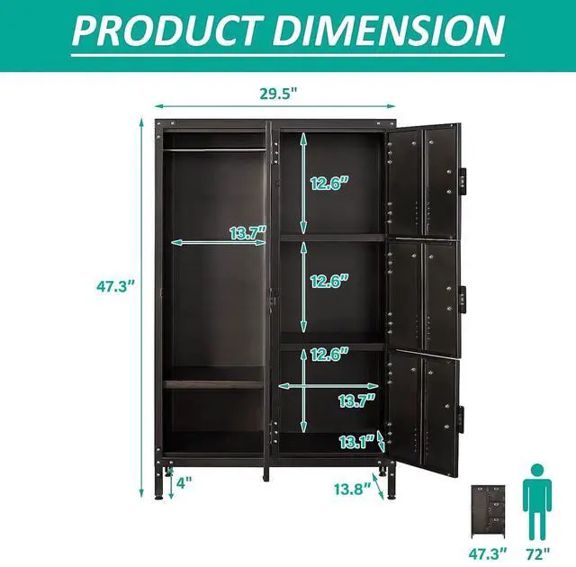 Alt view image 3 of 7 - 6 Door Vintage Steel Modern Locker Cabinet for Bedroom, Home Office, Utility Room, Gym