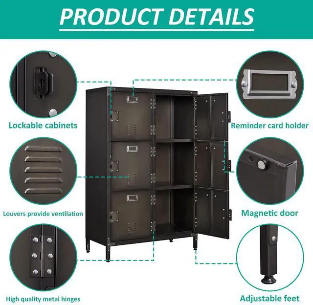 Alt view image 5 of 7 - 6 Door Vintage Steel Modern Locker Cabinet for Bedroom, Home Office, Utility Room, Gym