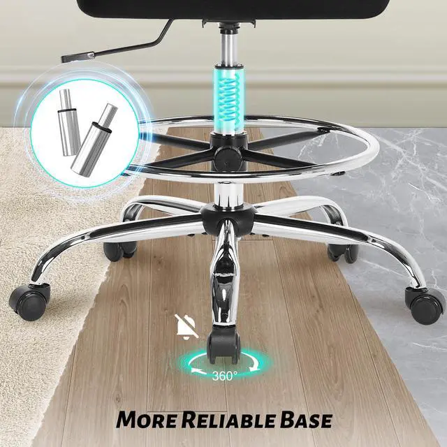 Alt view image 7 of 7 - 500LBS Ergonomic Drafting Chair Tall Office Chair for Counter Height or Standing Desk, Executive High Office Chairs with W-Shaped Thick Seat Cushion, Footrest Ring & Breathable Fabric, Black