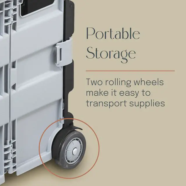 Alt view image 7 of 7 - Folding Mobile Utility Cart, Canvas Organizer Bag, Black/Grey | Durable plastic, 30 compartments, adjustable handle, 40 lb capacity, collapses to 3" thick, rolling wheels for easy transport