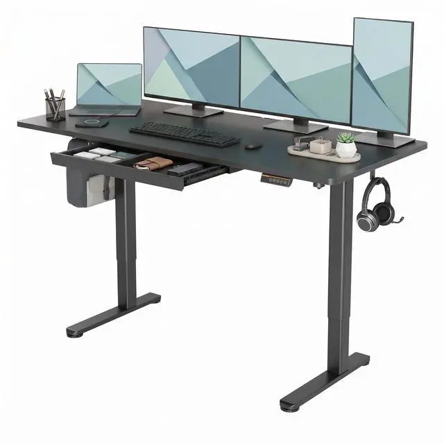 Main image of Electric Height Adjustable Standing Desk with Drawers, 63 x 24 Inch Sit Stand Desk for Home Office, Computer Desk Workstation,Black