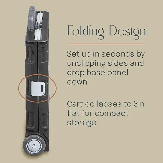 Alt view image 5 of 7 - Folding Mobile Utility Cart, Canvas Organizer Bag, Black/Grey | Durable plastic, 30 compartments, adjustable handle, 40 lb capacity, collapses to 3" thick, rolling wheels for easy transport