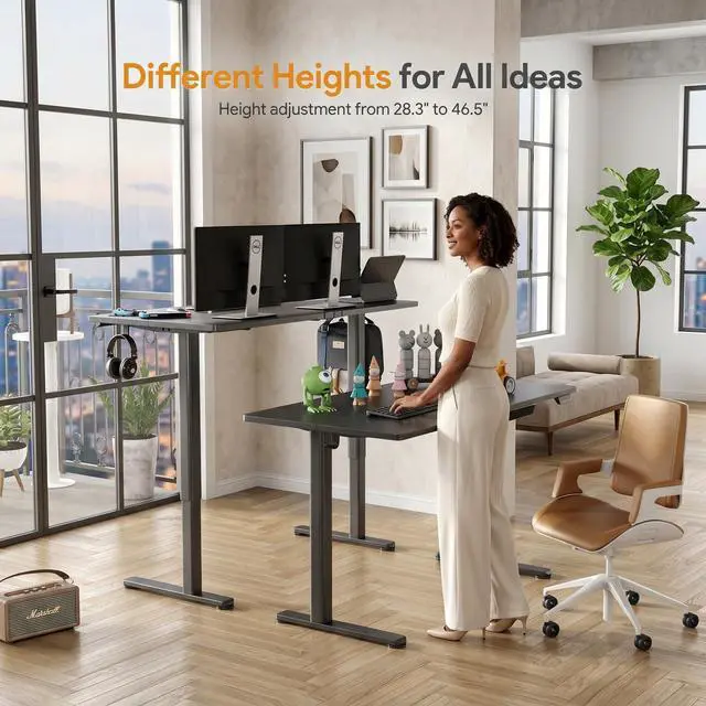 Alt view image 4 of 7 - Electric Height Adjustable Standing Desk with Drawers, 63 x 24 Inch Sit Stand Desk for Home Office, Computer Desk Workstation,Black