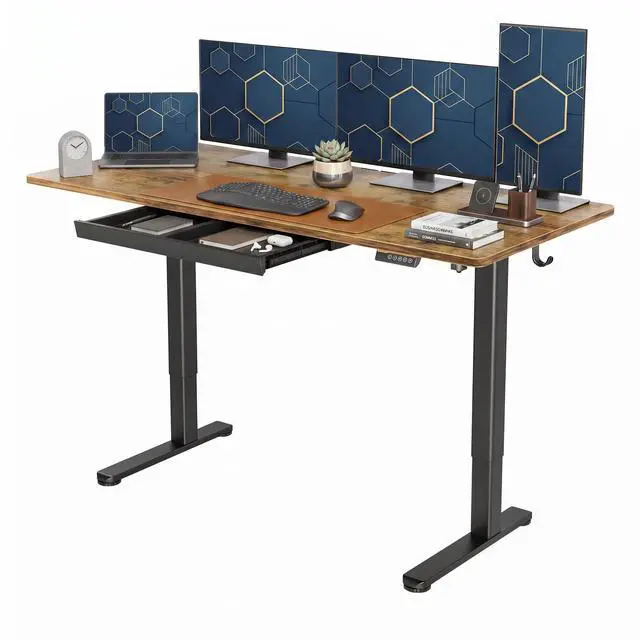 Main image of Electric Height Adjustable Standing Desk with Drawers, 63 x 24 Inch Sit Stand Desk for Home Office, Computer Desk Workstation,Rustic Brown