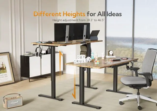 Alt view image 4 of 7 - Electric Height Adjustable Standing Desk with Drawers, 63 x 24 Inch Sit Stand Desk for Home Office, Computer Desk Workstation,Rustic Brown