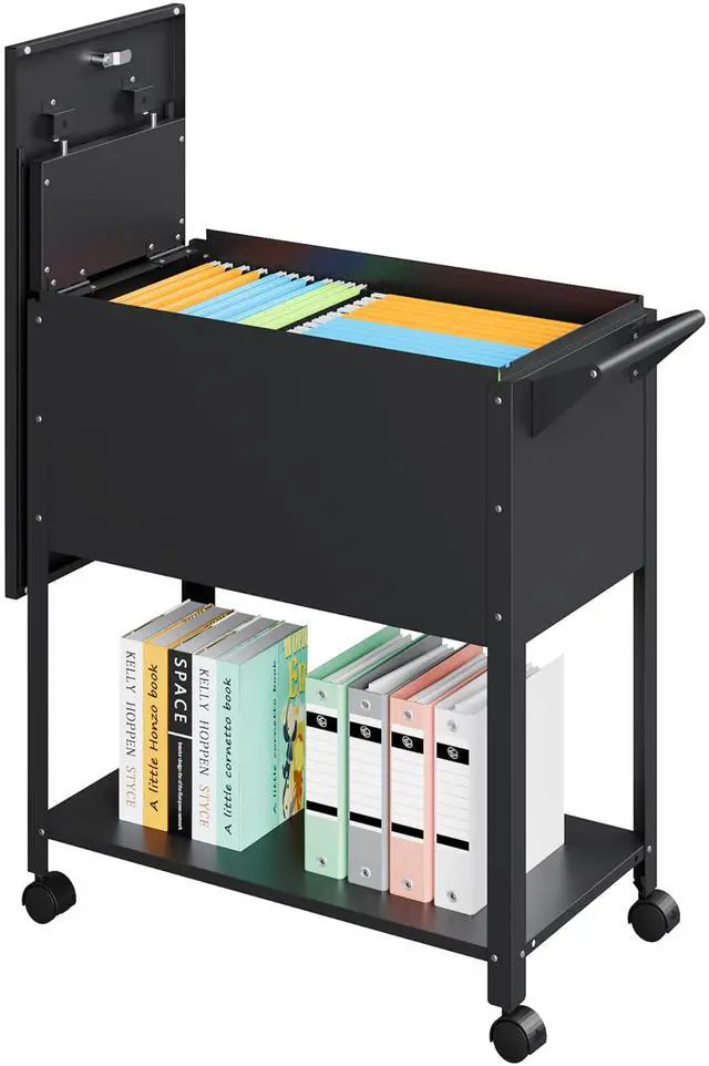 Main image of Rolling File Cart with Wheels Hanging Files,Rolling File Cabinet Organizer,Rolling Hanging File Folder Cart on Wheels,Metal Filing Cart,Fit A4/F4/Letter/Legal File for Home Office (Black)