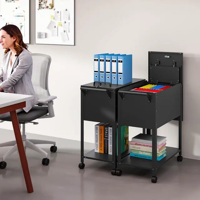 Alt view image 2 of 6 - Rolling File Cart with Wheels Hanging Files,Rolling File Cabinet Organizer,Rolling Hanging File Folder Cart on Wheels,Metal Filing Cart,Fit A4/F4/Letter/Legal File for Home Office (Black)