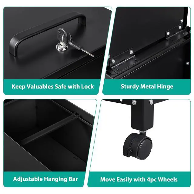 Alt view image 4 of 6 - Rolling File Cart with Wheels Hanging Files,Rolling File Cabinet Organizer,Rolling Hanging File Folder Cart on Wheels,Metal Filing Cart,Fit A4/F4/Letter/Legal File for Home Office (Black)