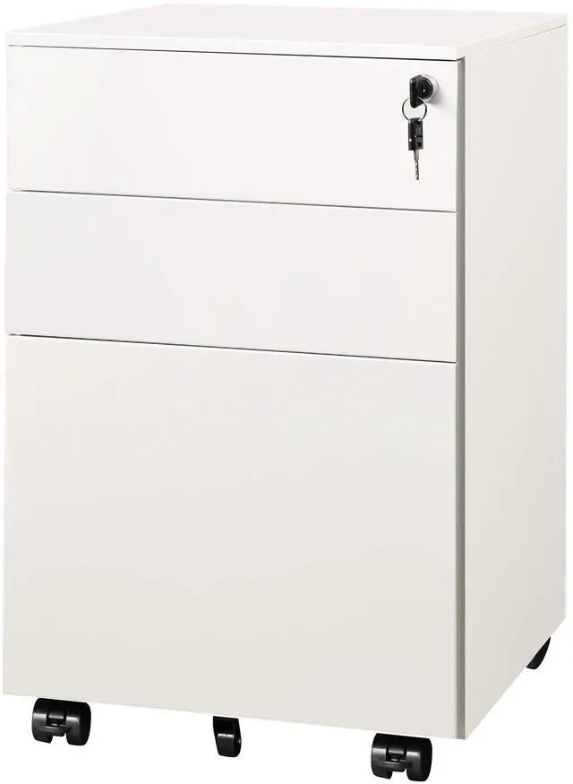 Main image of 3 Drawer File Cabinet with Lock, Fully Assembled Except Casters | Under Desk Metal Filing Cabinet with Wheels for Home Office, Fits Letter/Legal/A4 Size, White