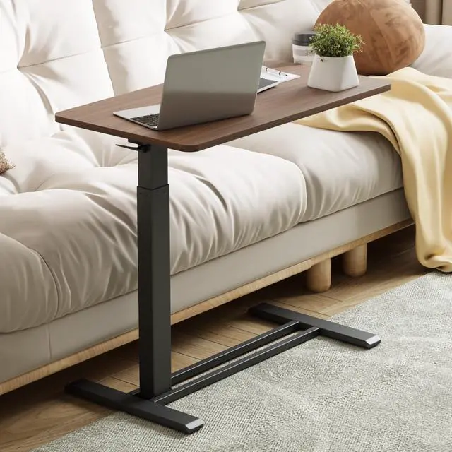 Alt view image 2 of 7 - 32" Mobile Standing Desk Pneumatic Lift Computer Workstations | Computer workstation desk with hidden wheels,Laptop Rolling Cart for home office and small spaces.31.5"W x 15.7"D,Mahogany