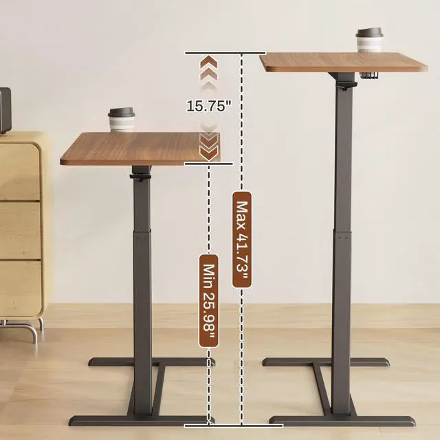 Alt view image 3 of 7 - 32" Mobile Standing Desk Pneumatic Lift Computer Workstations | Computer workstation desk with hidden wheels,Laptop Rolling Cart for home office and small spaces.31.5"W x 15.7"D,Mahogany