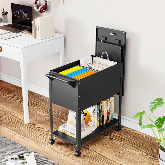 Alt view image 5 of 6 - Rolling File Cart with Wheels Hanging Files,Rolling File Cabinet Organizer,Rolling Hanging File Folder Cart on Wheels,Metal Filing Cart,Fit A4/F4/Letter/Legal File for Home Office (Black)