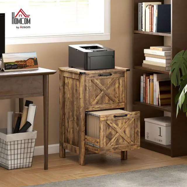 Alt view image 2 of 7 - 2 Drawer Vertical File Cabinet, Silent Slides, Rustic Brown | Rustic Farmhouse, Filing Cabinet, Barn Doors, for A4/Letter Size, Printer Stand with Storage, for Home Office