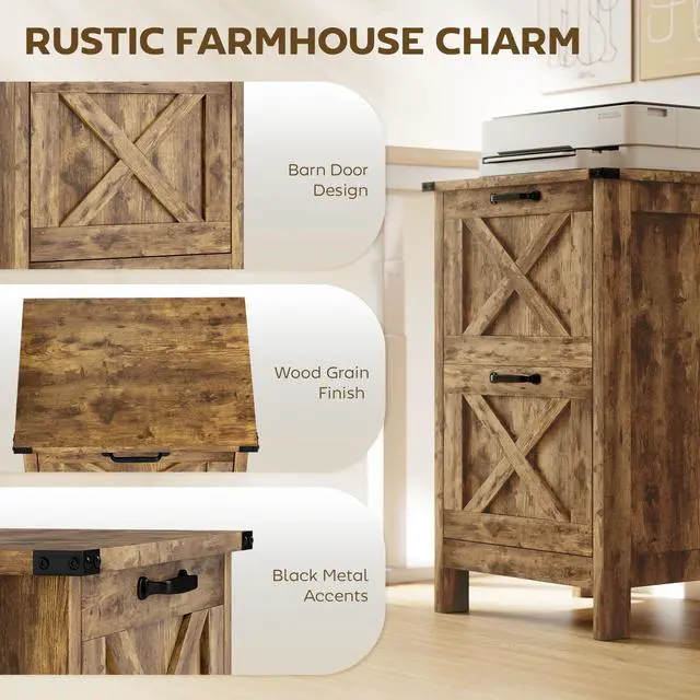 Alt view image 4 of 7 - 2 Drawer Vertical File Cabinet, Silent Slides, Rustic Brown | Rustic Farmhouse, Filing Cabinet, Barn Doors, for A4/Letter Size, Printer Stand with Storage, for Home Office