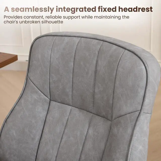 Alt view image 6 of 7 - Mid Century Modern Office Chair with Inflatable Lumbar Support | Ergonomic, PU Leather, with Arms, Height Adjustable, 360° Swivel Executive Computer Chair for Home Office, Grey