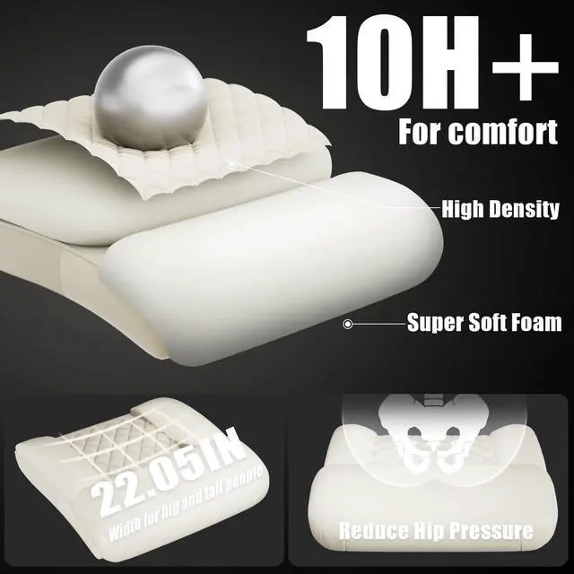 Alt view image 3 of 7 - Executive Big and Tall Office Chair with 7.83Hz Schumann Resonance Sleep Aid & Heating Stress Relief Heavy Duty Metal Base Desk Chair, Silent Rubber Wheels, Thick and Wide Cushion, Cream White