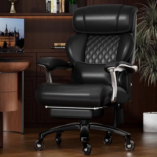 Main image of Executive Big and Tall Office Chair with 7.83Hz Schumann Resonance Sleep Aid & Heating Stress Relief Heavy Duty Metal Base Desk Chair, Silent Rubber Wheels, Thick and wide Cushion, (Full Black)