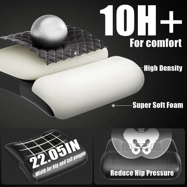 Alt view image 4 of 7 - Executive Big and Tall Office Chair with 7.83Hz Schumann Resonance Sleep Aid & Heating Stress Relief Heavy Duty Metal Base Desk Chair, Silent Rubber Wheels, Thick and wide Cushion, (Full Black)