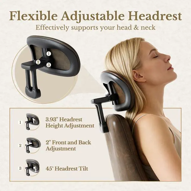 Alt view image 4 of 7 - High Back Office Chair with Lumbar Support - Ergonomic Executive Desk Chair, Adjustable Swivel Computer Chair in Premium Faux Leather for Home Office Comfort, Brown