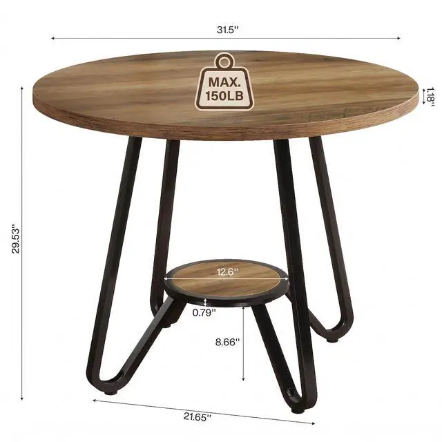 Alt view image 2 of 7 - 31.5" Small Round Conference Table with Bottom Shelf Seats 2-4 | Industrial Office Table with MDF Top & Metal Frame; Compact Seminar Table for Business, Small Space; Non-slip Foot Pads