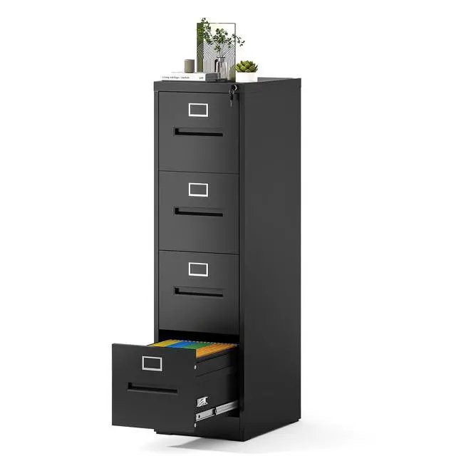 Alt view image 7 of 7 - 4 Drawer File Cabinet with Lock, Metal Vertical Filing Cabinet for Home Office, Office Furniture for Organization Hanging Files for A4/ Legal/Letter, Heavy Duty Storage Cabinet,Require Assembly-Black