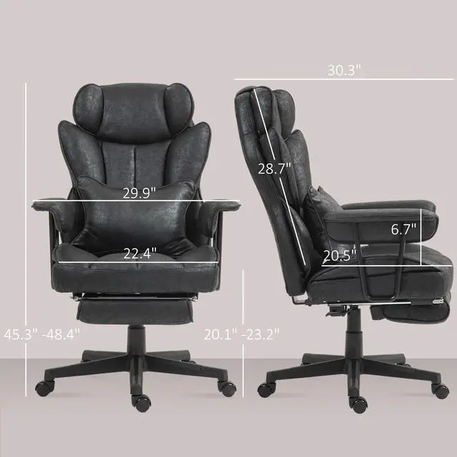 Alt view image 3 of 7 - Executive Office Chair 400LBS Big and Tall High Back, Black | Foot Rest, Microfiber Computer Desk Chair, Lumbar Support, Reclining Function, Wide Seat