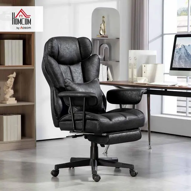 Alt view image 2 of 7 - Executive Office Chair 400LBS Big and Tall High Back, Black | Foot Rest, Microfiber Computer Desk Chair, Lumbar Support, Reclining Function, Wide Seat