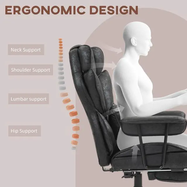 Alt view image 5 of 7 - Executive Office Chair 400LBS Big and Tall High Back, Black | Foot Rest, Microfiber Computer Desk Chair, Lumbar Support, Reclining Function, Wide Seat