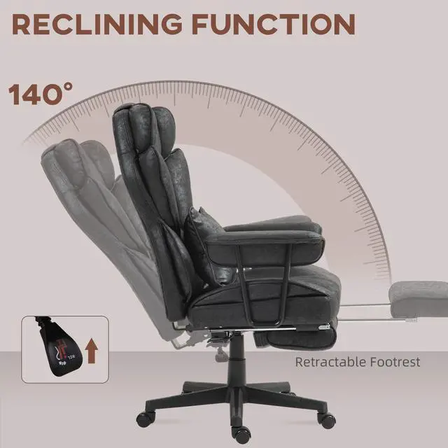 Alt view image 6 of 7 - Executive Office Chair 400LBS Big and Tall High Back, Black | Foot Rest, Microfiber Computer Desk Chair, Lumbar Support, Reclining Function, Wide Seat