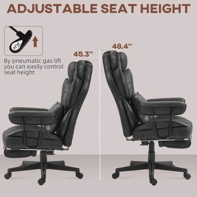 Alt view image 7 of 7 - Executive Office Chair 400LBS Big and Tall High Back, Black | Foot Rest, Microfiber Computer Desk Chair, Lumbar Support, Reclining Function, Wide Seat