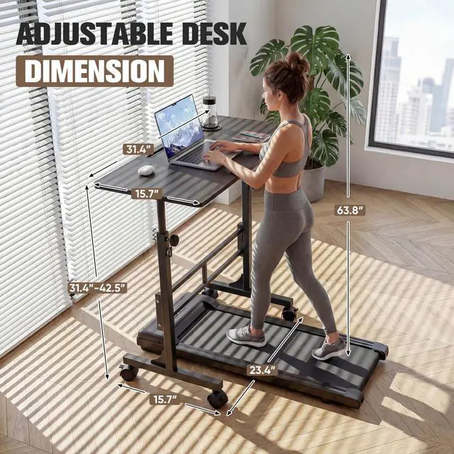 Alt view image 3 of 7 - 31.4" Small Portable Standing Desk Height Adjustable with Lockable Wheels, Mobile Stand Laptop Computer Workstation for Walking Pad Treadmil (Black)