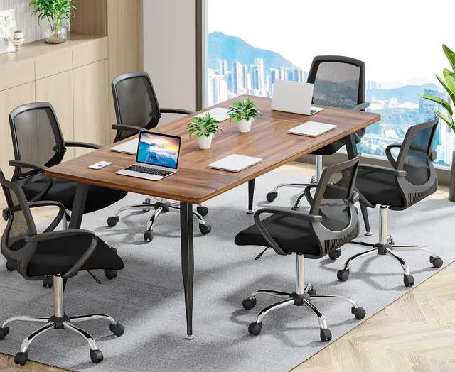 Main image of 6FT Conference Table, Rectangular Meeting Room Tables, Modern Industrial Seminar Table Boardroom Desk with Metal Legs for Office, 70.8 L x 31.5 W x 29.5 H (Brown and Black)