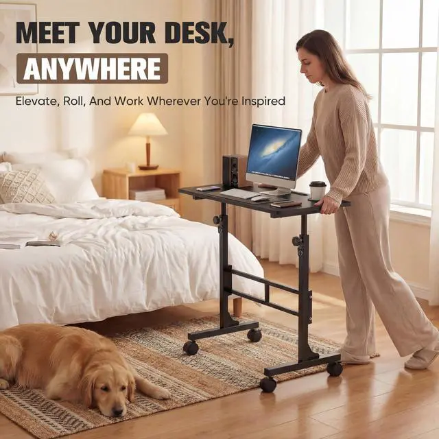 Alt view image 7 of 7 - 31.4" Small Portable Standing Desk Height Adjustable with Lockable Wheels, Mobile Stand Laptop Computer Workstation for Walking Pad Treadmil (Black)