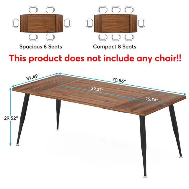 Alt view image 2 of 7 - 6FT Conference Table, Rectangular Meeting Room Tables, Modern Industrial Seminar Table Boardroom Desk with Metal Legs for Office, 70.8 L x 31.5 W x 29.5 H (Brown and Black)