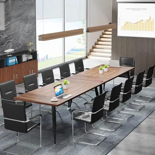 Alt view image 4 of 7 - 6FT Conference Table, Rectangular Meeting Room Tables, Modern Industrial Seminar Table Boardroom Desk with Metal Legs for Office, 70.8 L x 31.5 W x 29.5 H (Brown and Black)