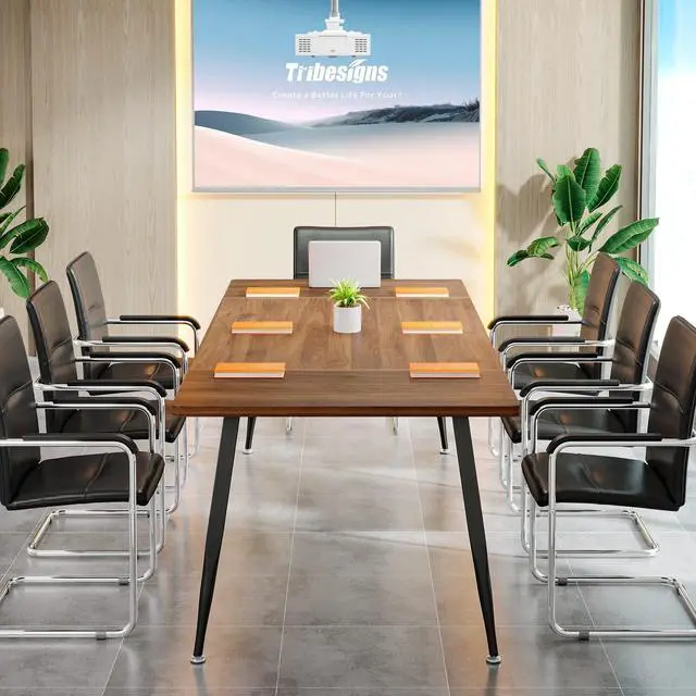 Alt view image 5 of 7 - 6FT Conference Table, Rectangular Meeting Room Tables, Modern Industrial Seminar Table Boardroom Desk with Metal Legs for Office, 70.8 L x 31.5 W x 29.5 H (Brown and Black)