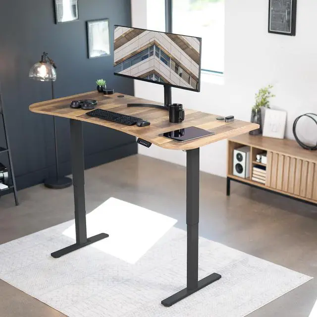 Alt view image 2 of 7 - Reclaimed Wood 63 x 32 inch Table Top, DESK-TOP1P | 3 Section Desktop, For Height Adjustable Sit Stand Desk Frame, Home Office, Universal