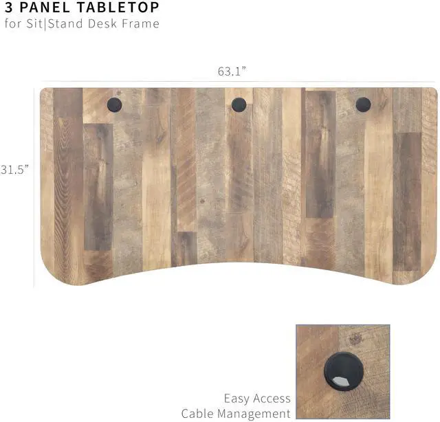 Alt view image 3 of 7 - Reclaimed Wood 63 x 32 inch Table Top, DESK-TOP1P | 3 Section Desktop, For Height Adjustable Sit Stand Desk Frame, Home Office, Universal