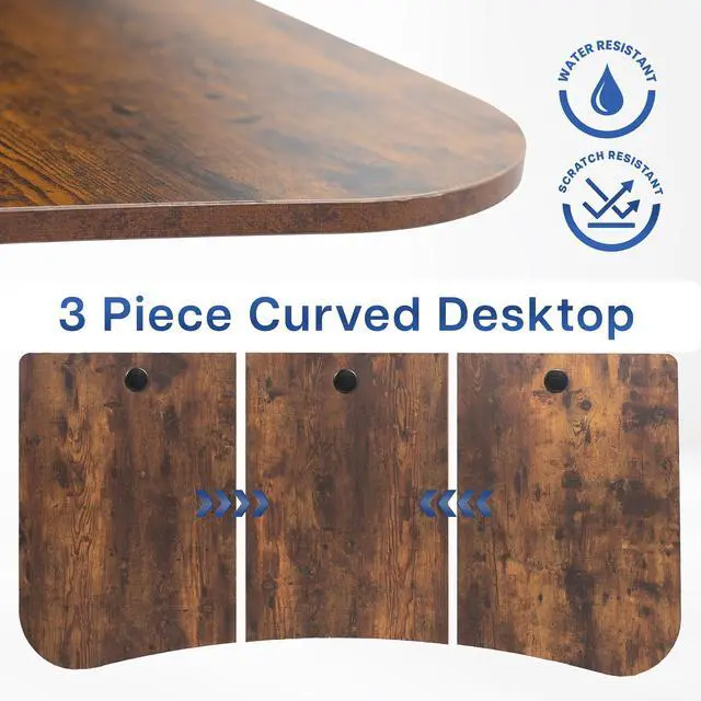 Alt view image 5 of 7 - Rustic Vintage Brown 63 x 32 inch Table Top, DESK-TOP1N | 3 Section Desktop, For Height Adjustable Sit Stand Desk Frame, Home Office, Universal