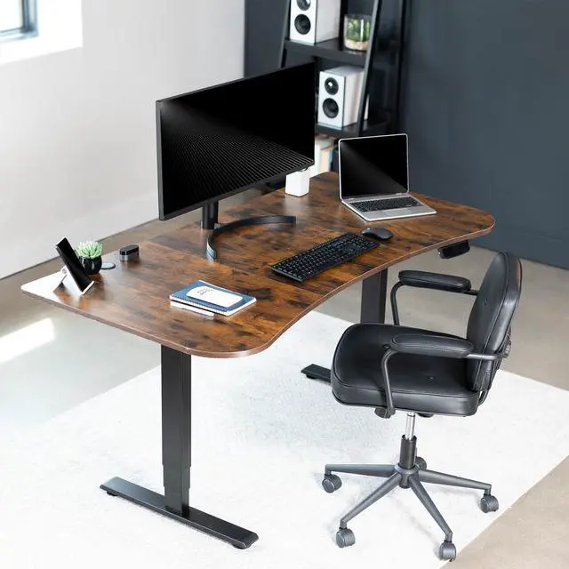 Alt view image 2 of 7 - Rustic Vintage Brown 63 x 32 inch Table Top, DESK-TOP1N | 3 Section Desktop, For Height Adjustable Sit Stand Desk Frame, Home Office, Universal