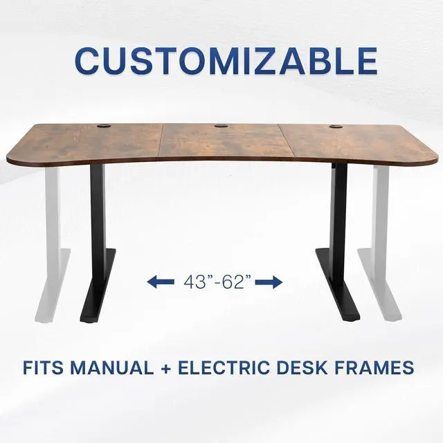 Alt view image 7 of 7 - Rustic Vintage Brown 63 x 32 inch Table Top, DESK-TOP1N | 3 Section Desktop, For Height Adjustable Sit Stand Desk Frame, Home Office, Universal