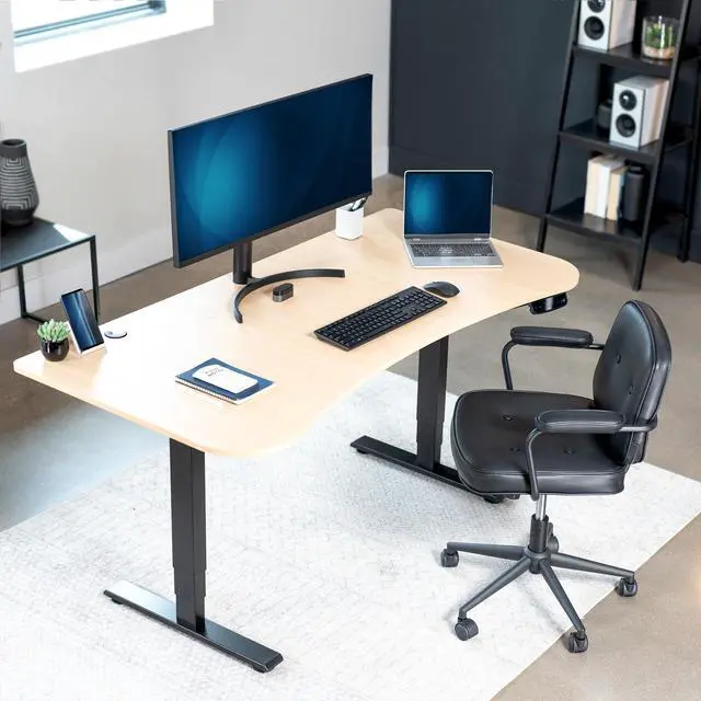 Alt view image 2 of 7 - Light Wood 63 x 32 inch Table Top, DESK-TOP1C | 3 Section Desktop, For Height Adjustable Sit Stand Desk Frame, Home Office, Universal