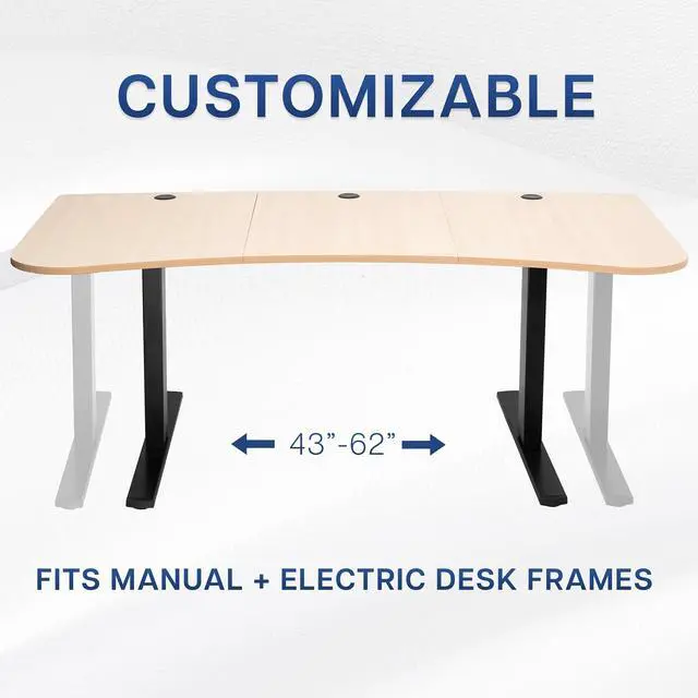 Alt view image 7 of 7 - Light Wood 63 x 32 inch Table Top, DESK-TOP1C | 3 Section Desktop, For Height Adjustable Sit Stand Desk Frame, Home Office, Universal