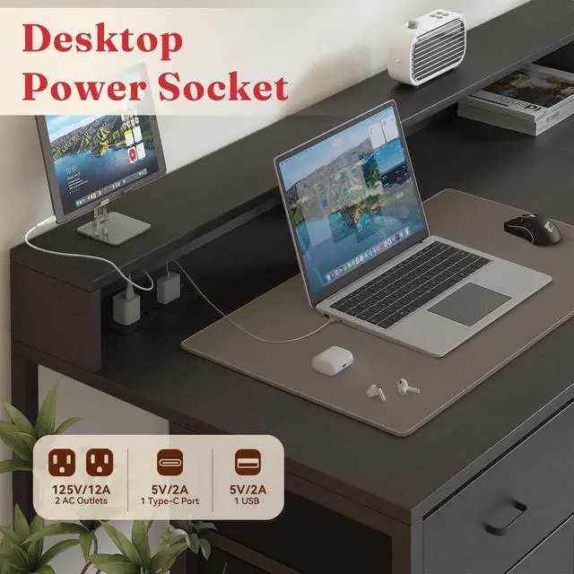 Alt view image 5 of 7 - Gaming Desk with Storage Drawers, Computer Desk with Shelves & Charging Station, Corner Writing Table with Pegboard for Small Space, Home Office Desk, Black