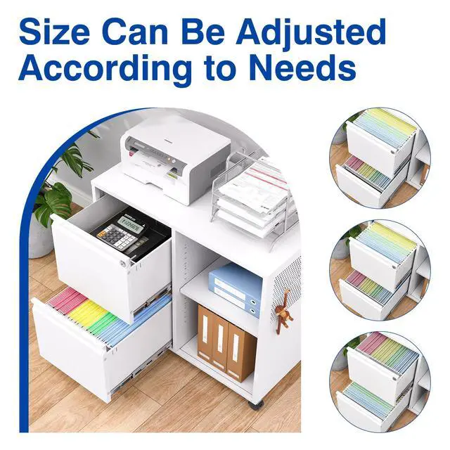 Alt view image 6 of 6 - 2-Drawer File Cabinet Mobile Filing Cabinet with Lock Lateral File Cabinet Printer Stand with Open Storage Shelves for Home Office (White, Left Drawer)