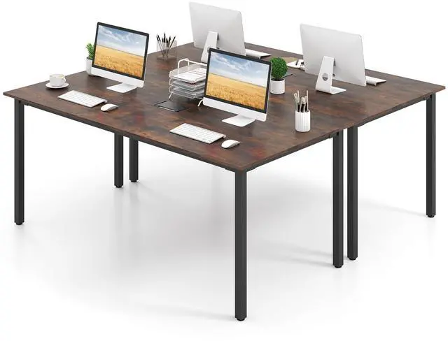 Main image of 6 FT Conference Table for 8-10 People, Modern 71" L x 35.5" W Large Meeting Table with Metal Frames, Rectangle Conference Room Table with Cable Grommet for Office, Boardroom, Rustic Brown