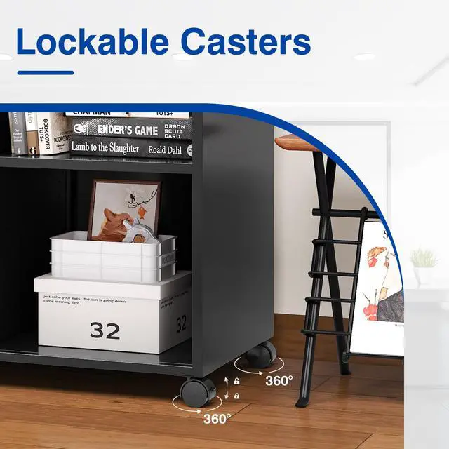 Alt view image 5 of 6 - 2-Drawer File Cabinet Mobile Filing Cabinet with Lock Lateral File Cabinet Printer Stand with Open Storage Shelves for Home Office (Black, Left Drawer)